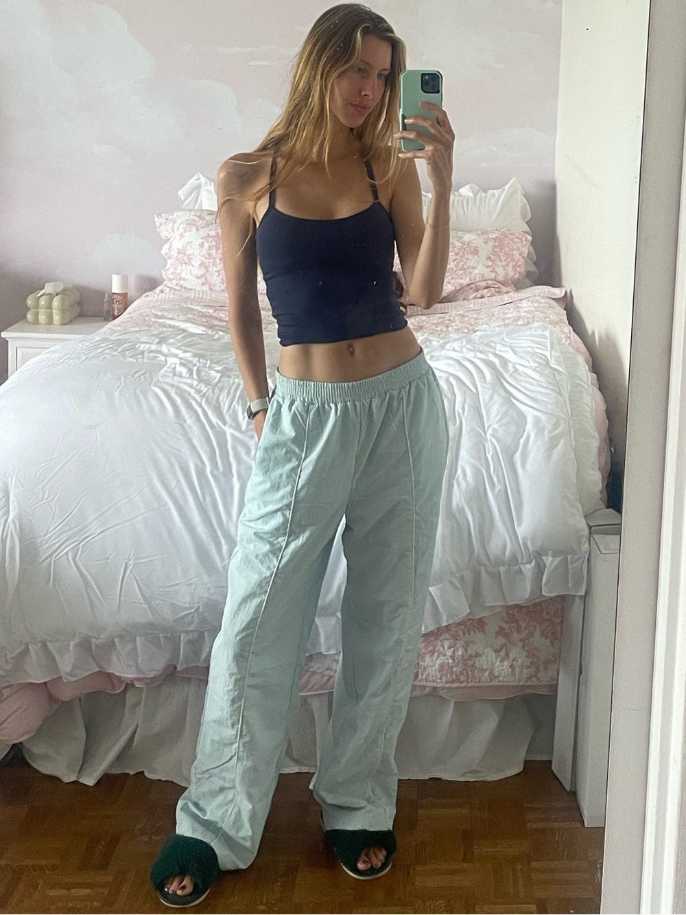 Light Blue Wide Leg Windbreaker Pants